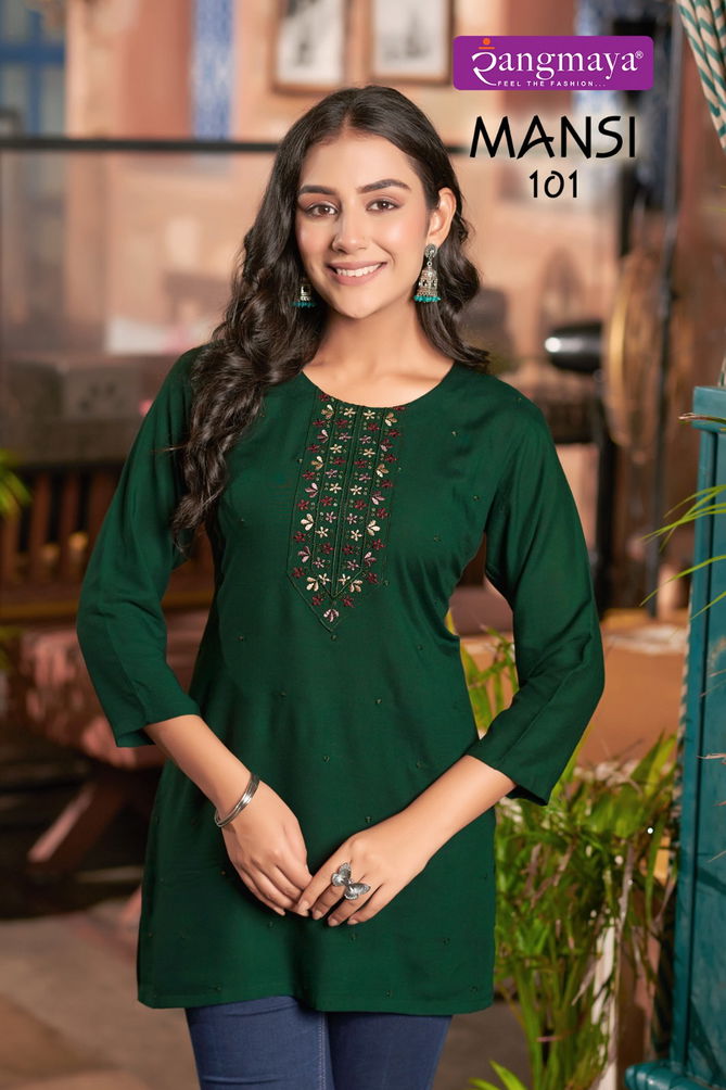 Mansi By Rangmaya Rayon Ladies Short Kurti Wholesale Shop In Surat